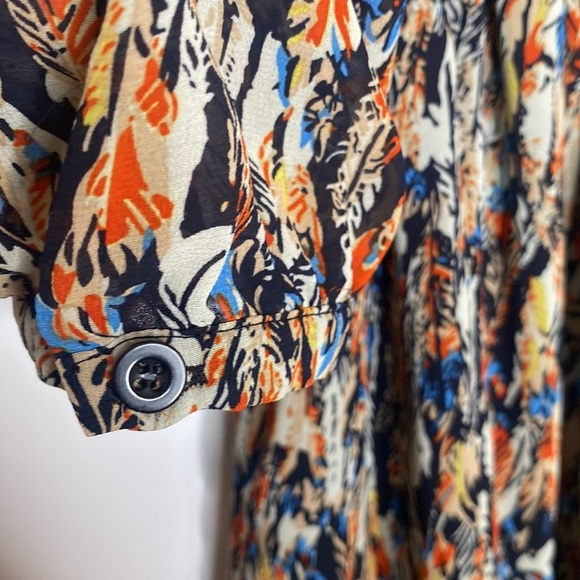 Scully Women's Multicolored Feather Print Sheer Mini Dress Ruffle Trim size XL - Picture 3 of 11